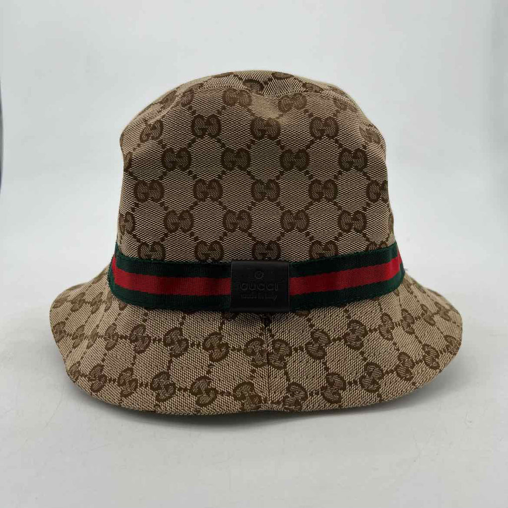 Gucci Bucket Hat "MONOGRAM" Used Brown Size L