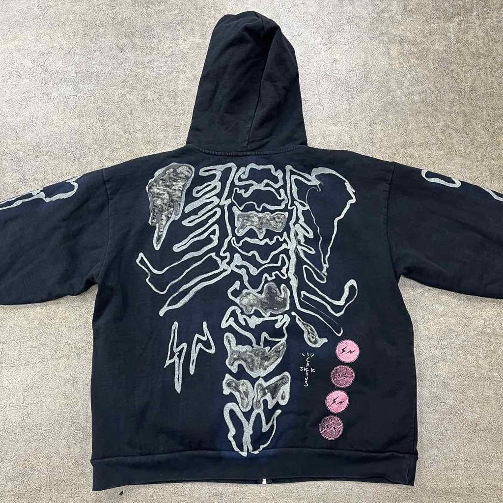 Travis Scott Zip Up "SKELETON" Black Used Size 2XL