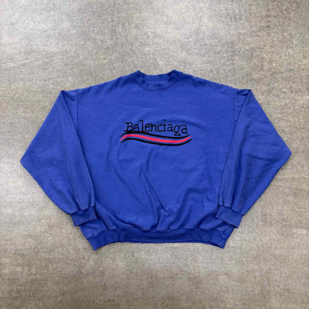 Balenciaga Crewneck Sweater "GRAFFITI COLA" Blue New Size 3