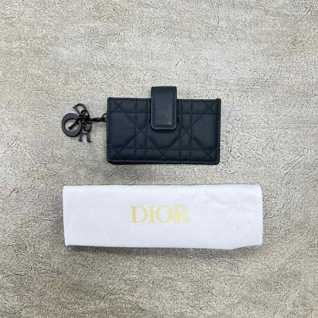 Dior Card Holder "LADY 5-GUSSET" Used Black