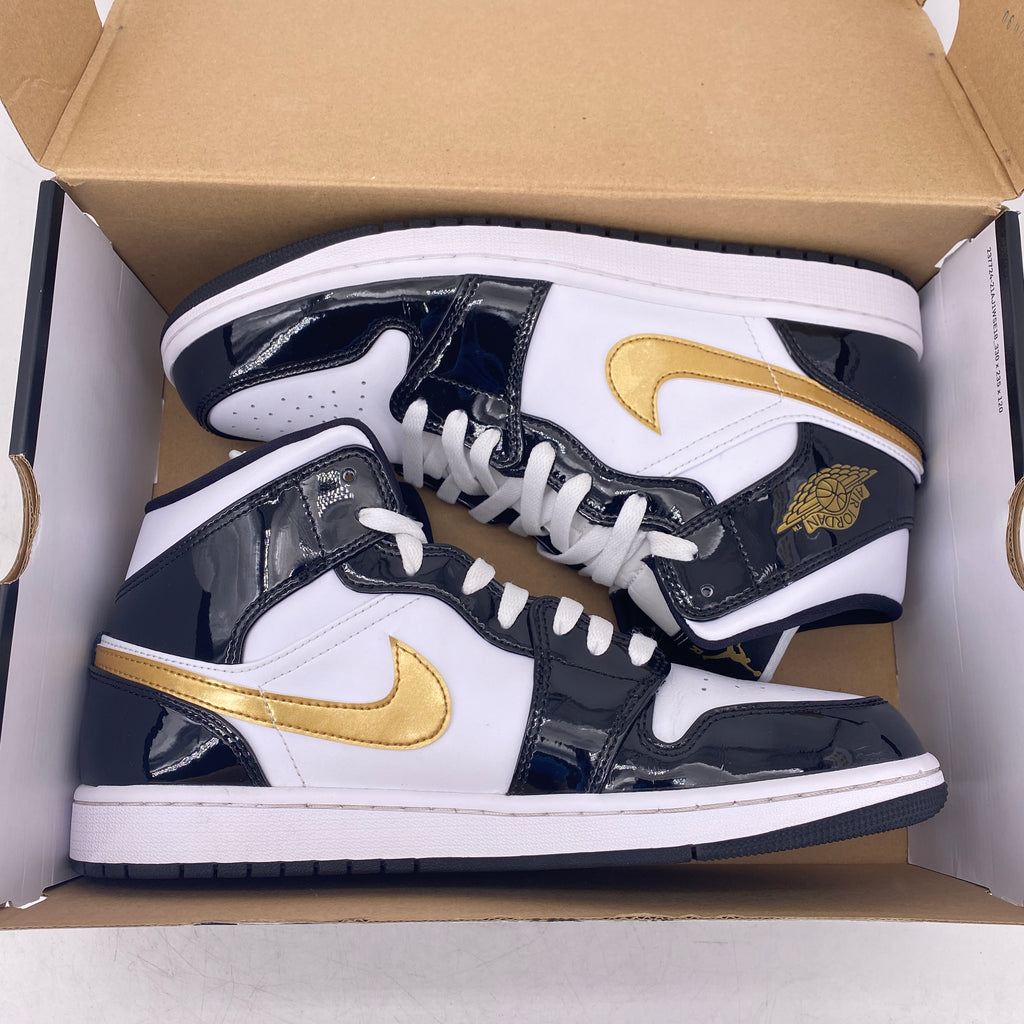 Air Jordan 1 Mid "Patent Black White Gold" 2019 Used Size 11