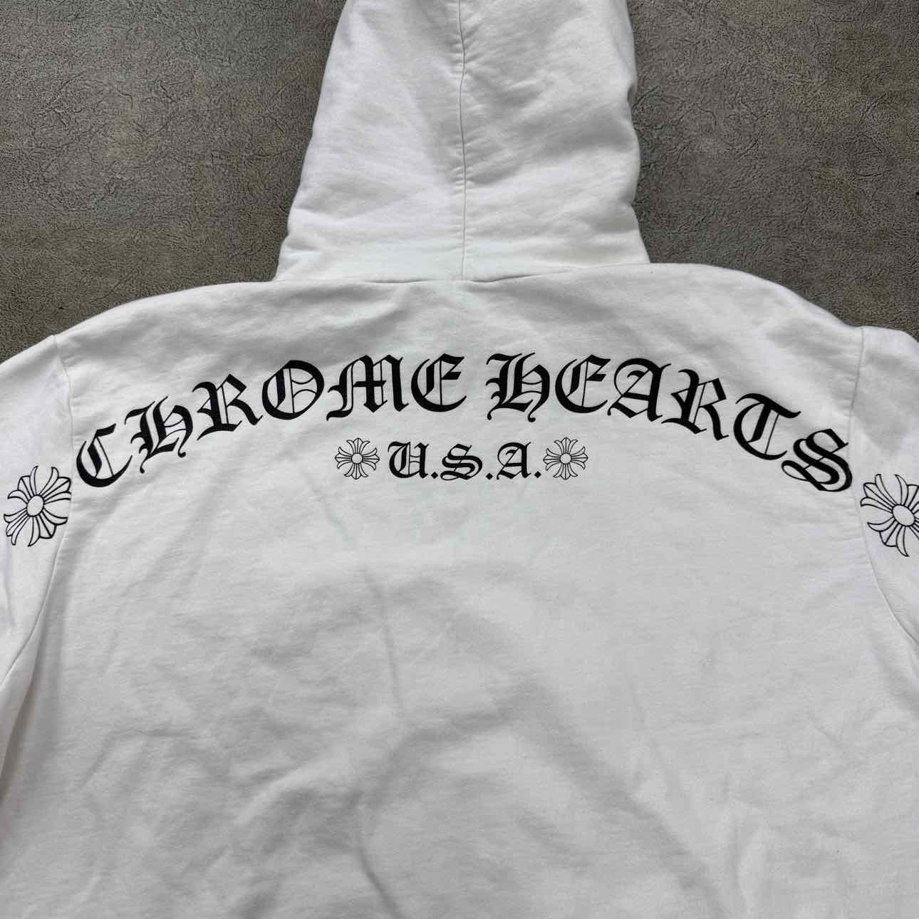 Chrome Hearts Zip Up &quot;SCROLL LOGO&quot; White Used Size XL