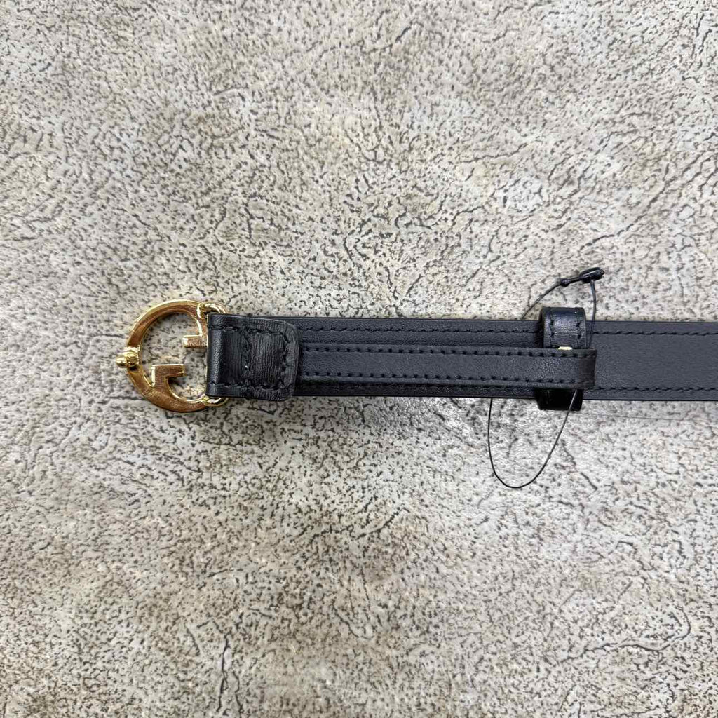 Gucci (W) Belt "MINI GOLD BUCKLE" New Black Size 38