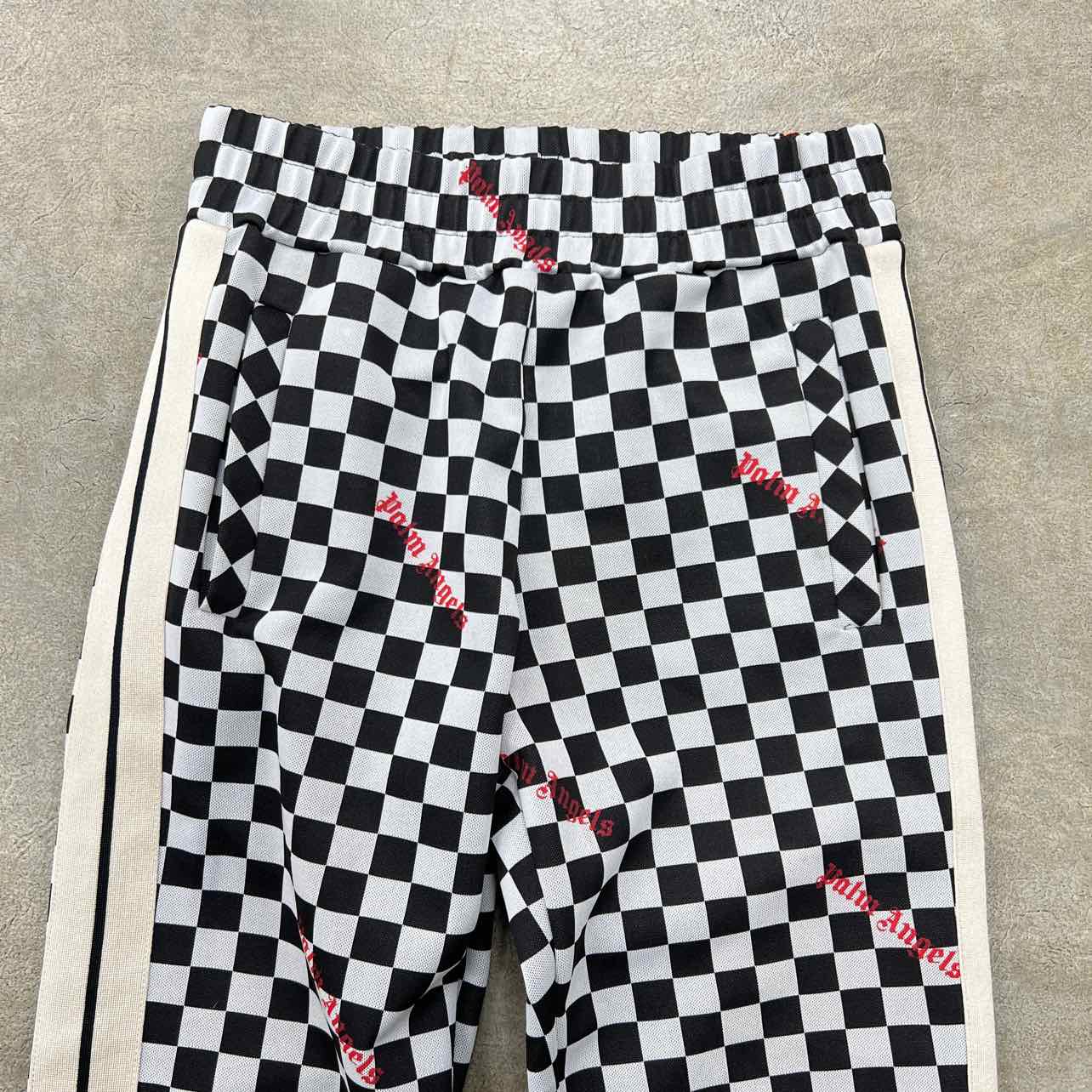 Palm Angels Track Pants &quot;CHECKER&quot; Black White Used Size S