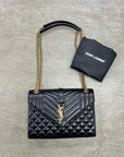 YSL Handbag "CASSANDRA ENVELOPE" New Black Size M