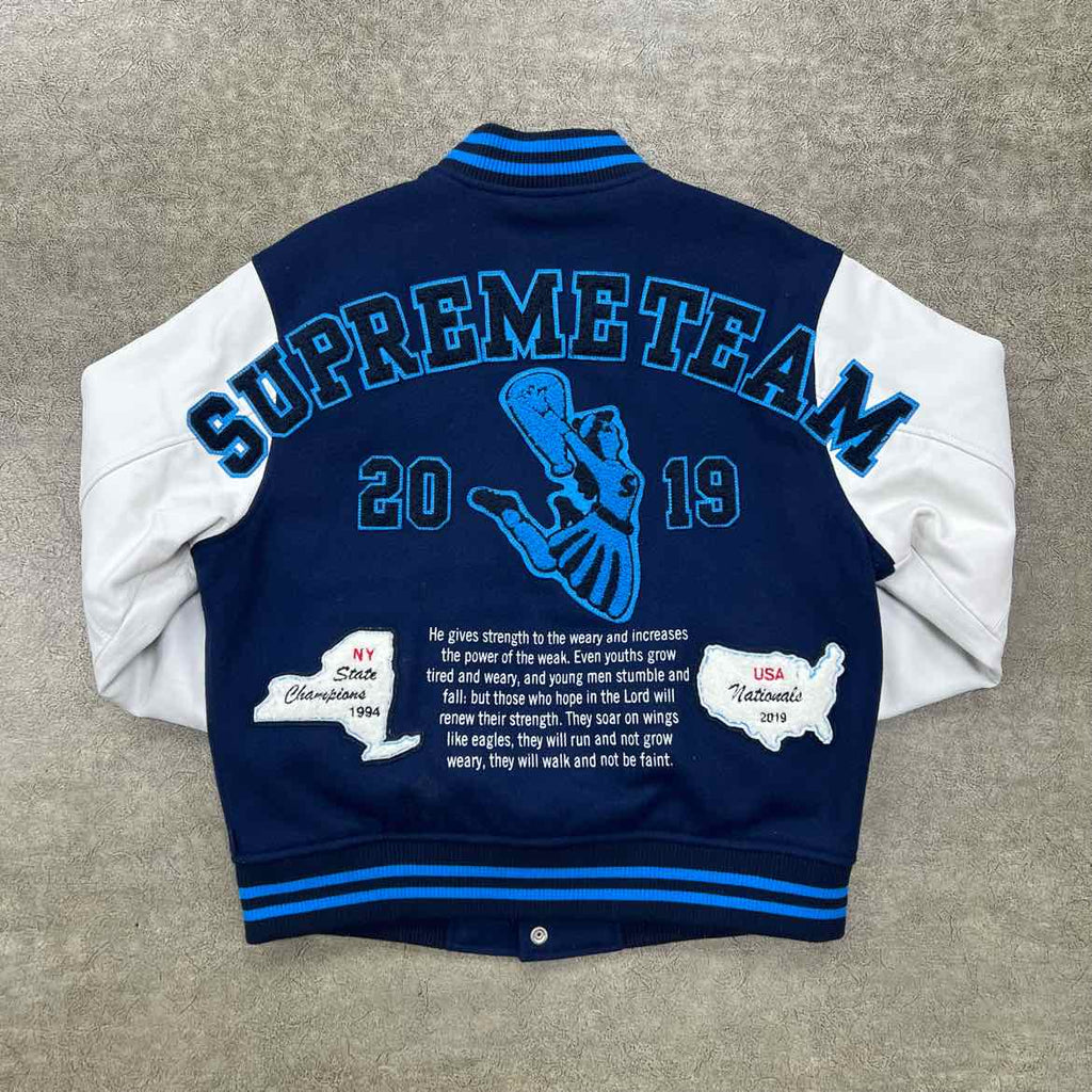 Supreme Varsity Jacket "SUPREME TEAM" Blue Used Size M
