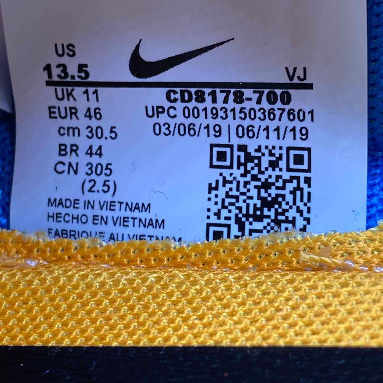 Nike (W) Vapor Street / OW "Tour Yellow" 2019 New Size 13.5W