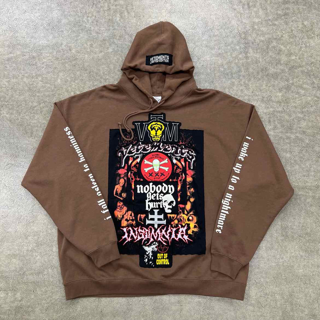 Vetements Hoodie "METAL PATCH" Brown New Size L