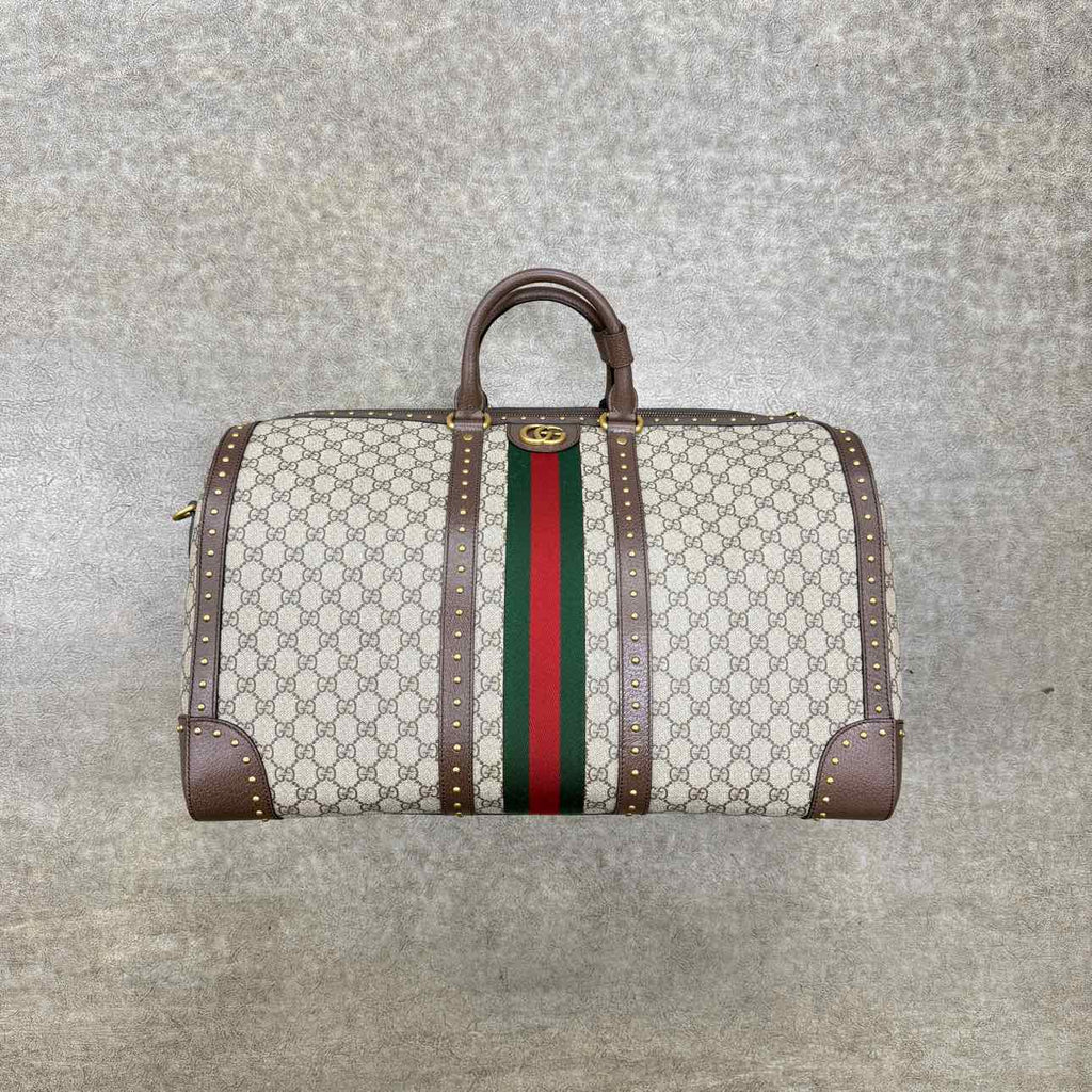 Gucci Duffle Bag "GG SUPREME SAVOY" New Brown Size L