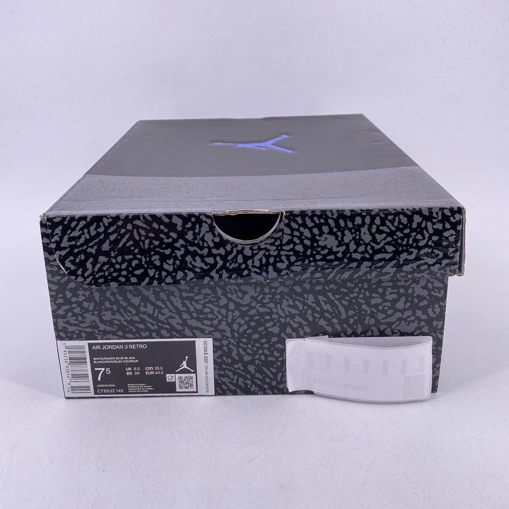 Air Jordan 3 Retro "Racer Blue" 2021 New Size 7.5