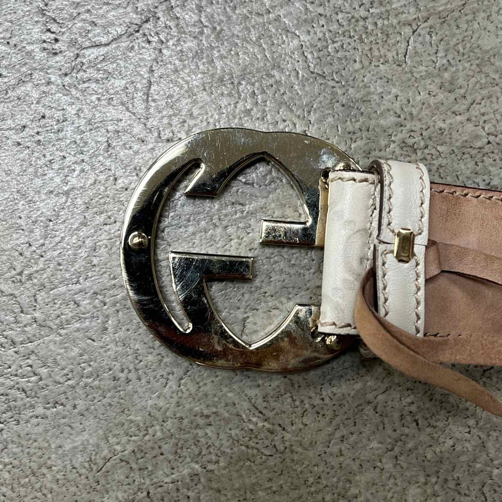 Gucci Belt "INTERLOCKING G" Used Beige Size 32 (W)