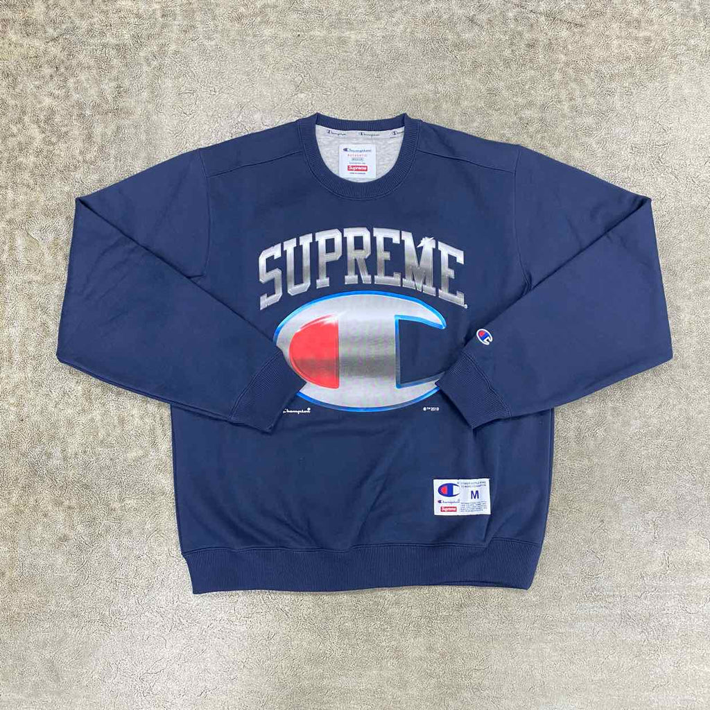 Supreme Crewneck Sweater "CHAMPION" Navy New Size M