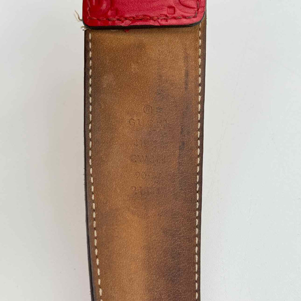 Gucci Belt "EMBOSSED MONOGRAM" Used Red Size 90CM