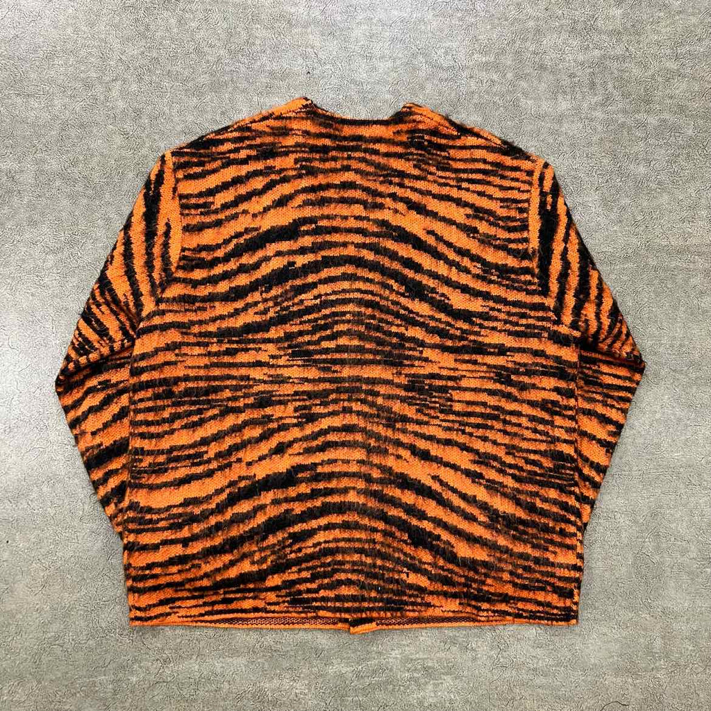 Supreme Cardigan "TIGER STRIPE BRUSHED MOHAIR" Orange Used Size XL