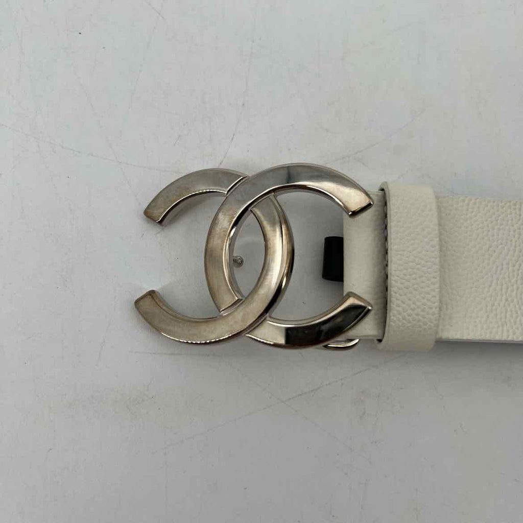 Chanel Belt "INTERLOCKING CC" Used White Size 38W