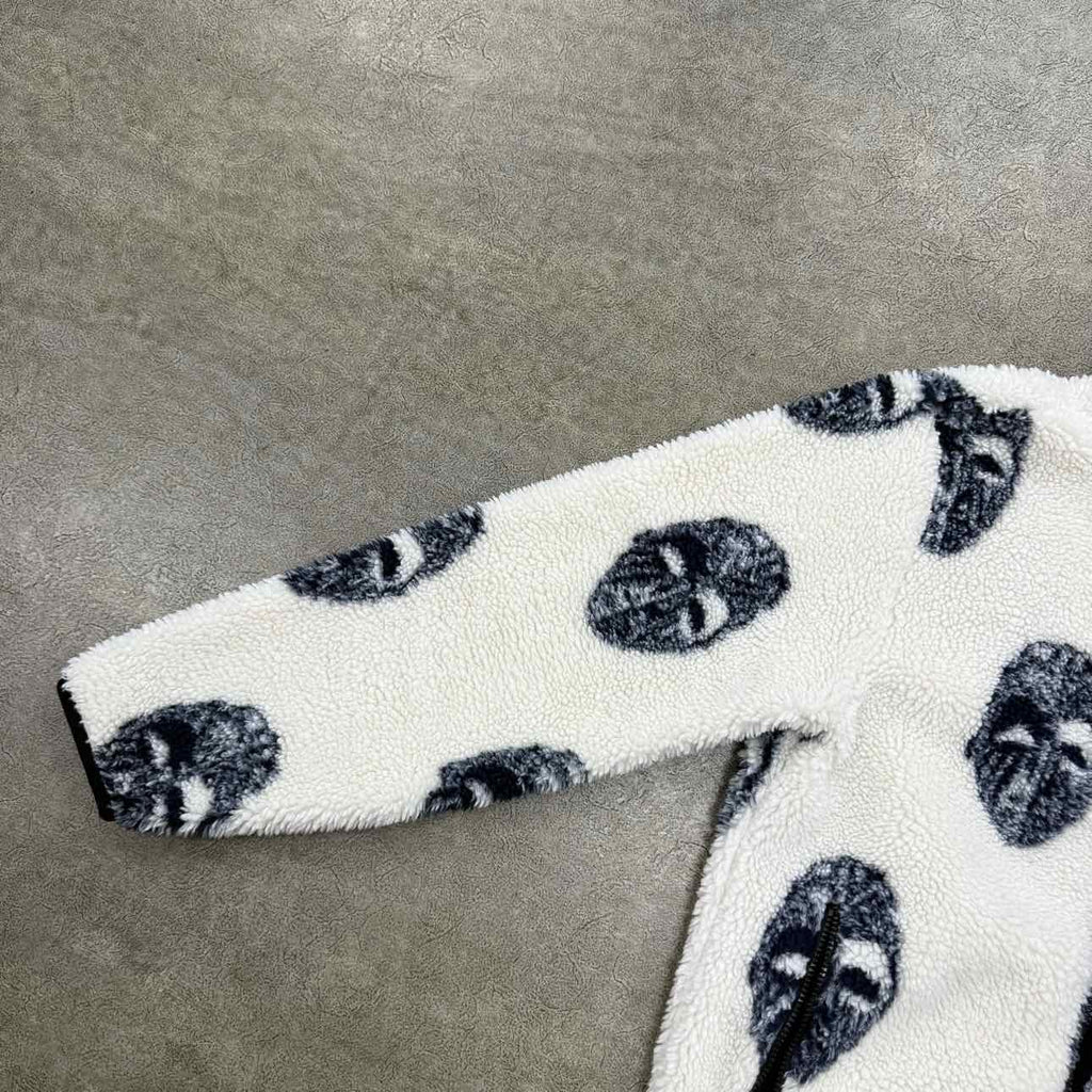 Stussy Fleece Jacket "MASK JACQUARD" Cream Used Size M