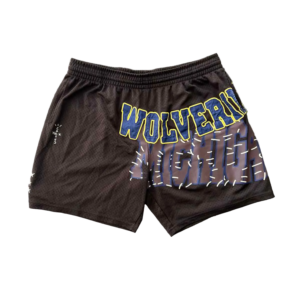 Travis Scott Mesh Shorts "WOLVERINES" Brown Used Size 2XL