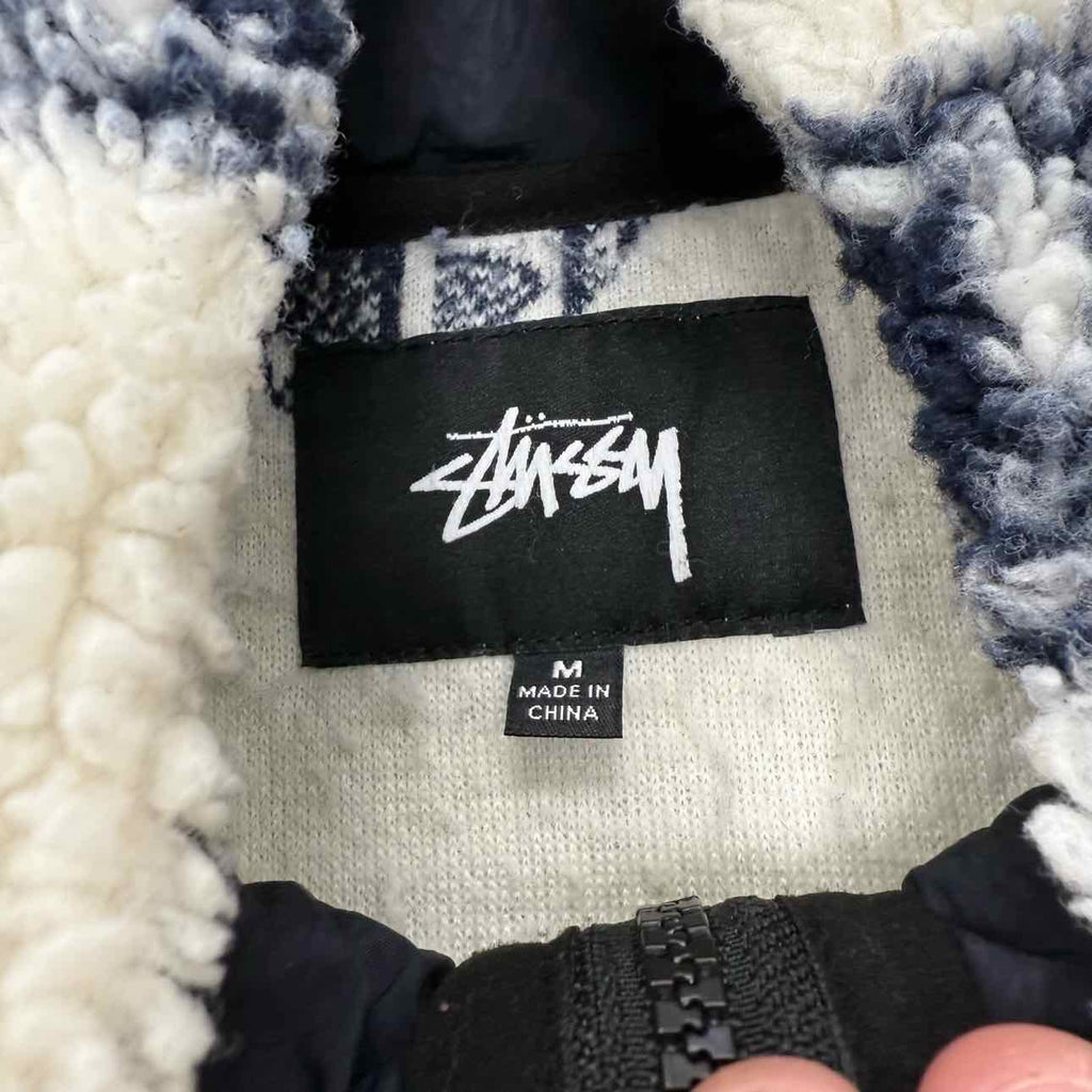 Stussy Fleece Jacket "MASK JACQUARD" Cream Used Size M