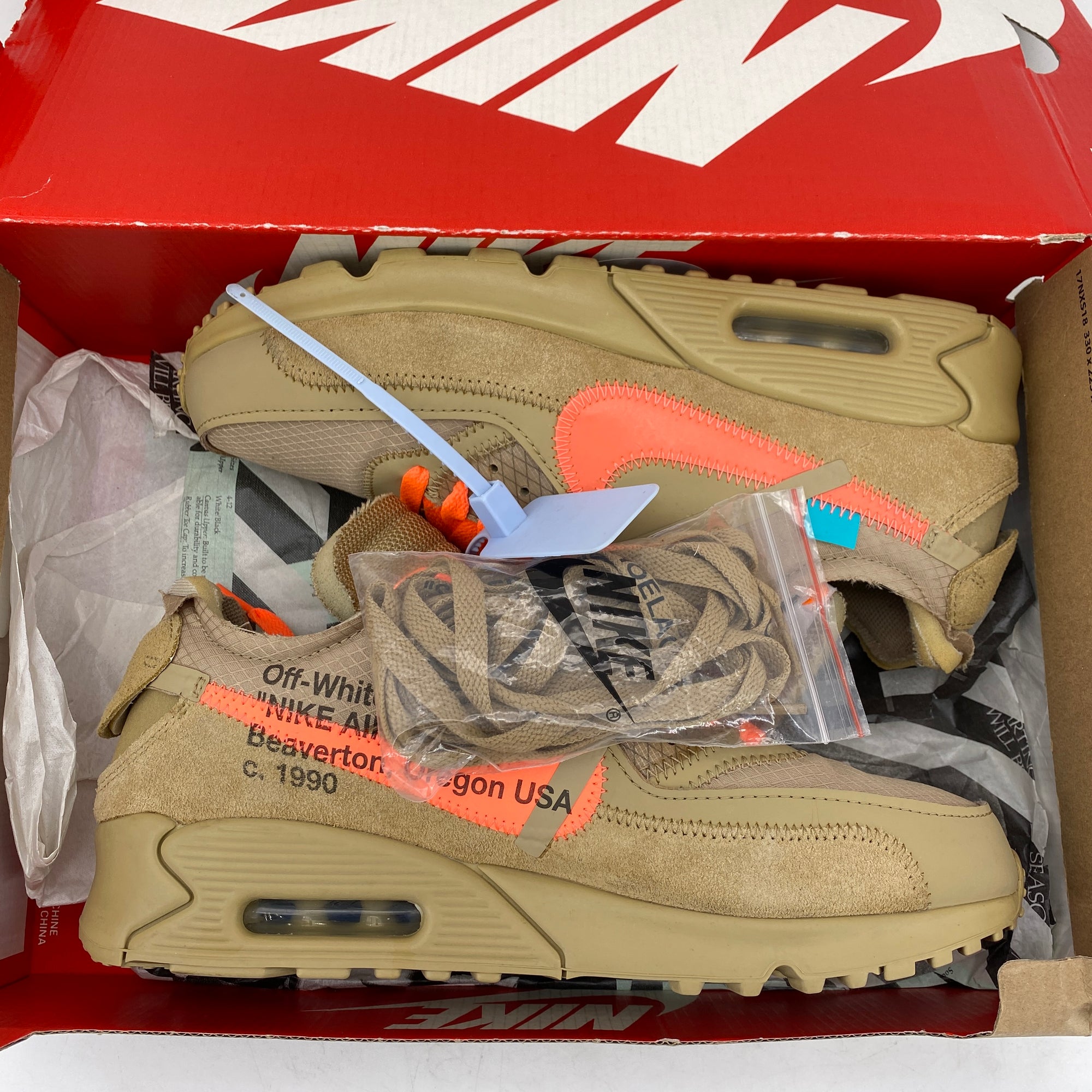 Nike Air Max 90 / OW &quot;Desert Ore&quot; 2019 Used Size 8