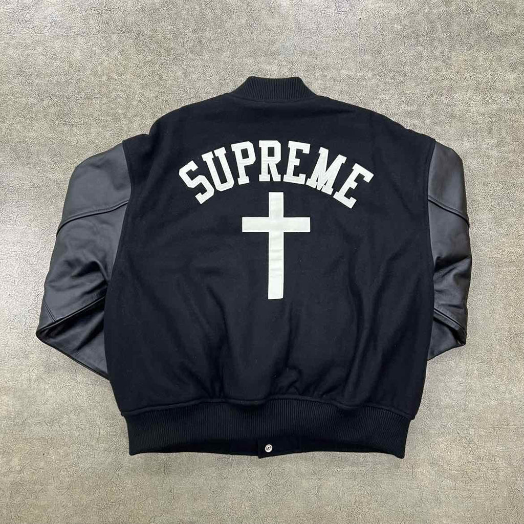 Supreme Varsity Jacket "CROSS" Black Used Size L