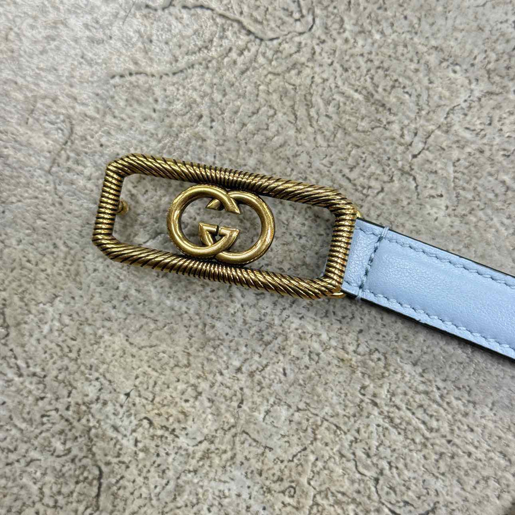 Gucci (W) Belt "RECTANGLE GG BUCKLE" New Blue Size 34