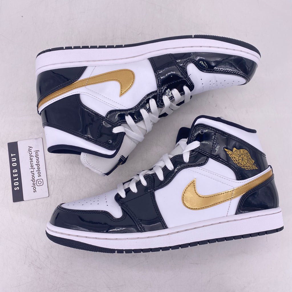 Air Jordan 1 Mid "Patent Black White Gold" 2019 Used Size 11
