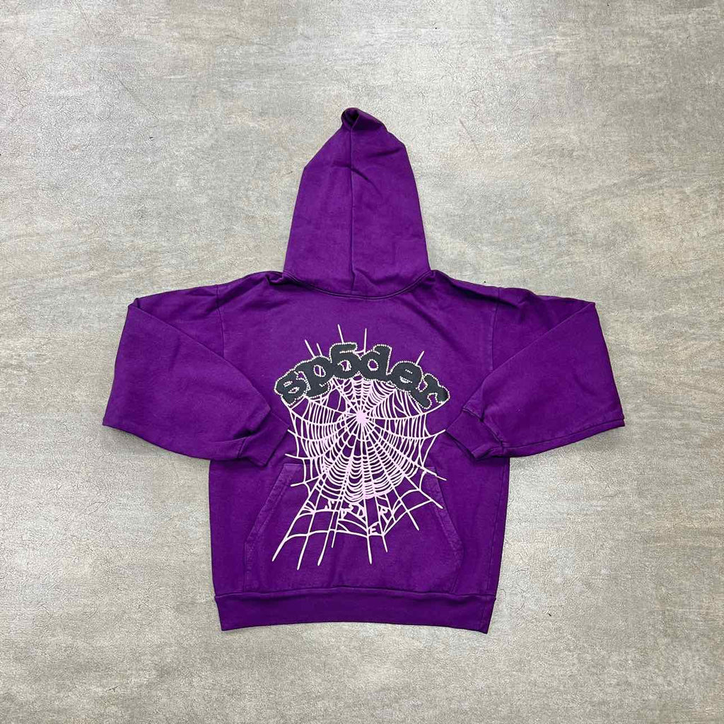 Sp5der Hoodie "RHINESTONE" Purple New Size XL