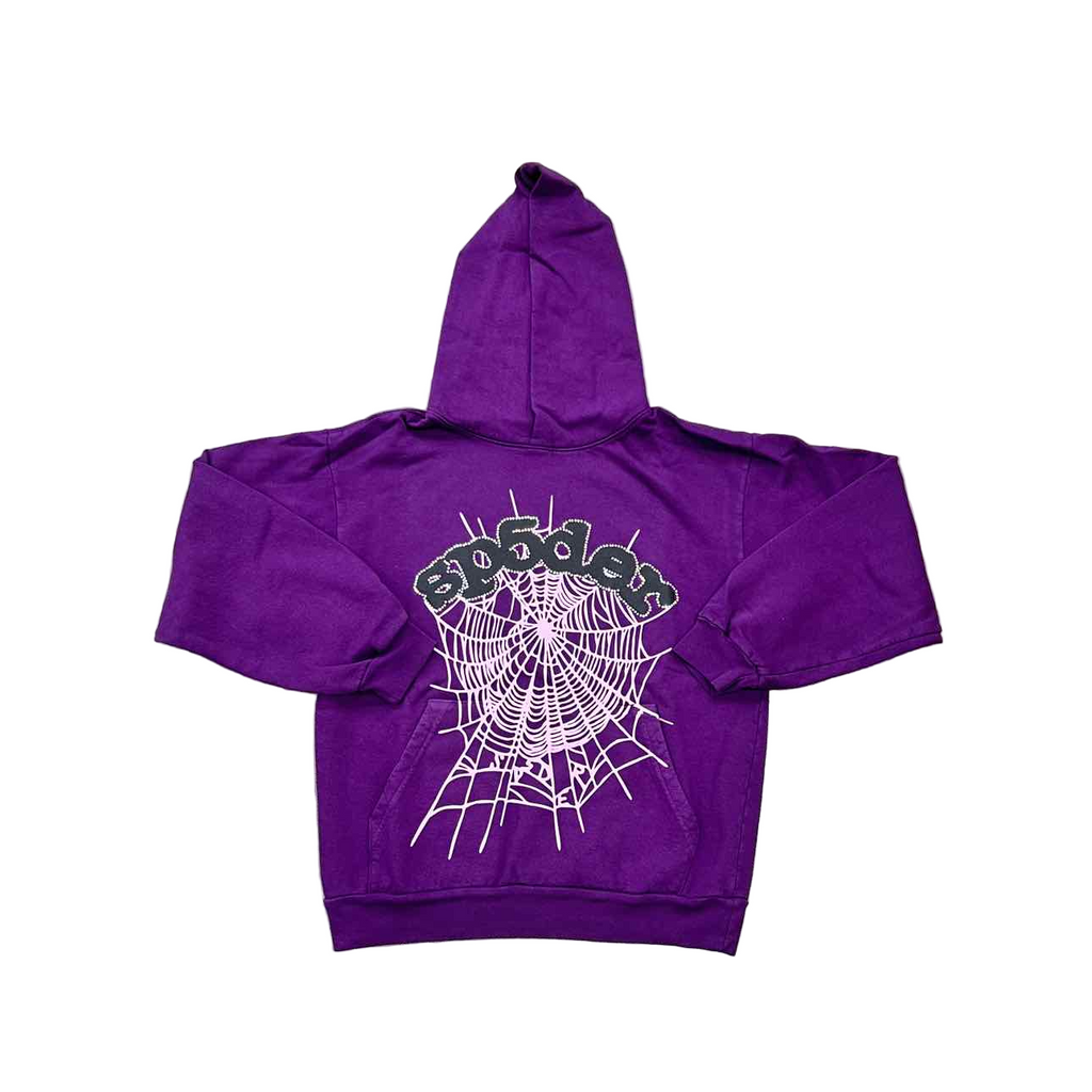 Sp5der Hoodie "RHINESTONE" Purple New Size XL