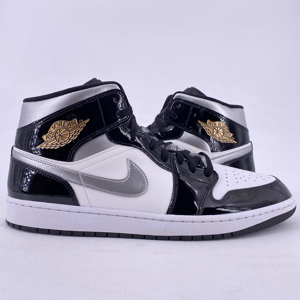 Air Jordan 1 Mid SE "Patent Black White Gold" 2024 Used Size 14