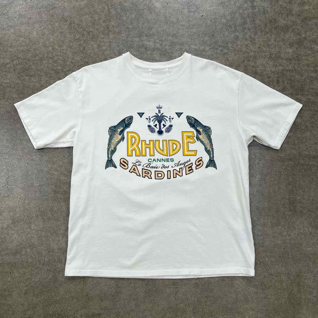 Rhude T-Shirt "SARDINES" Cream Used Size S
