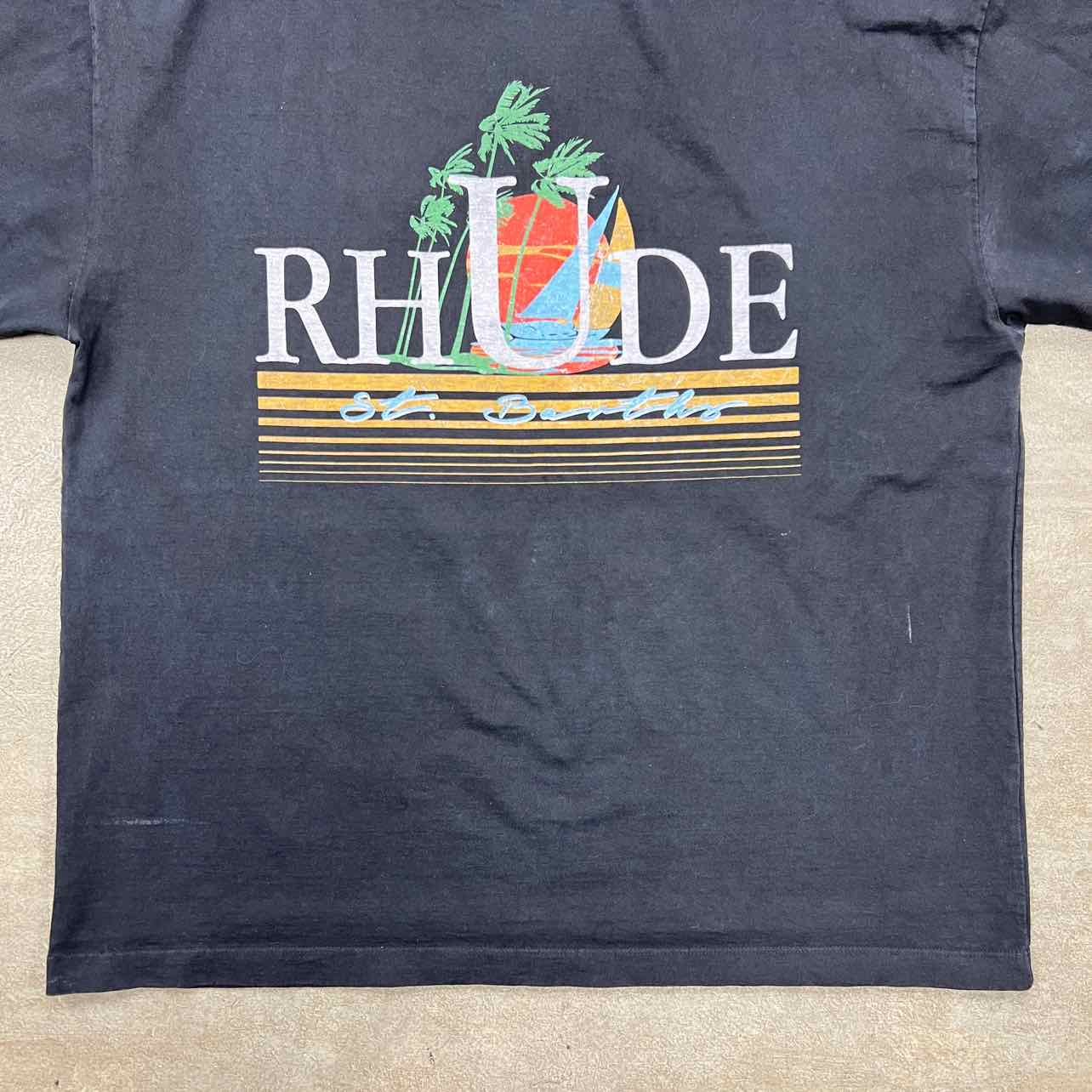 Rhude T-Shirt "ST.BARTHS" Black Used Size XL