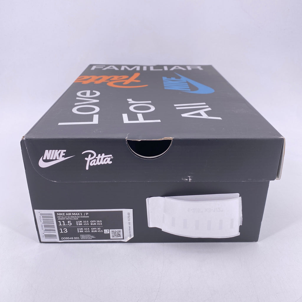 Nike Air Max 1 / Patta "Waves Maroon" 2021 New Size 11.5