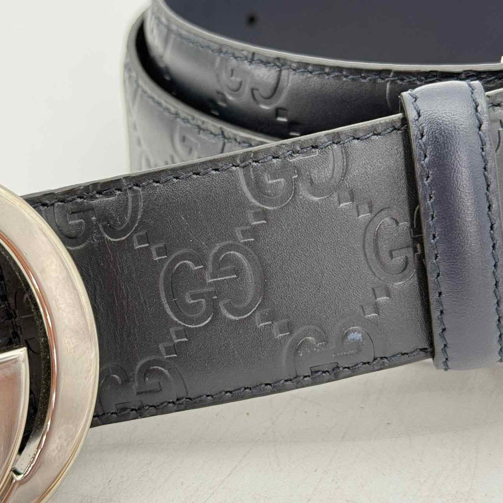 Gucci Belt "LEATHER MONOGRAM" New Navy Size 36