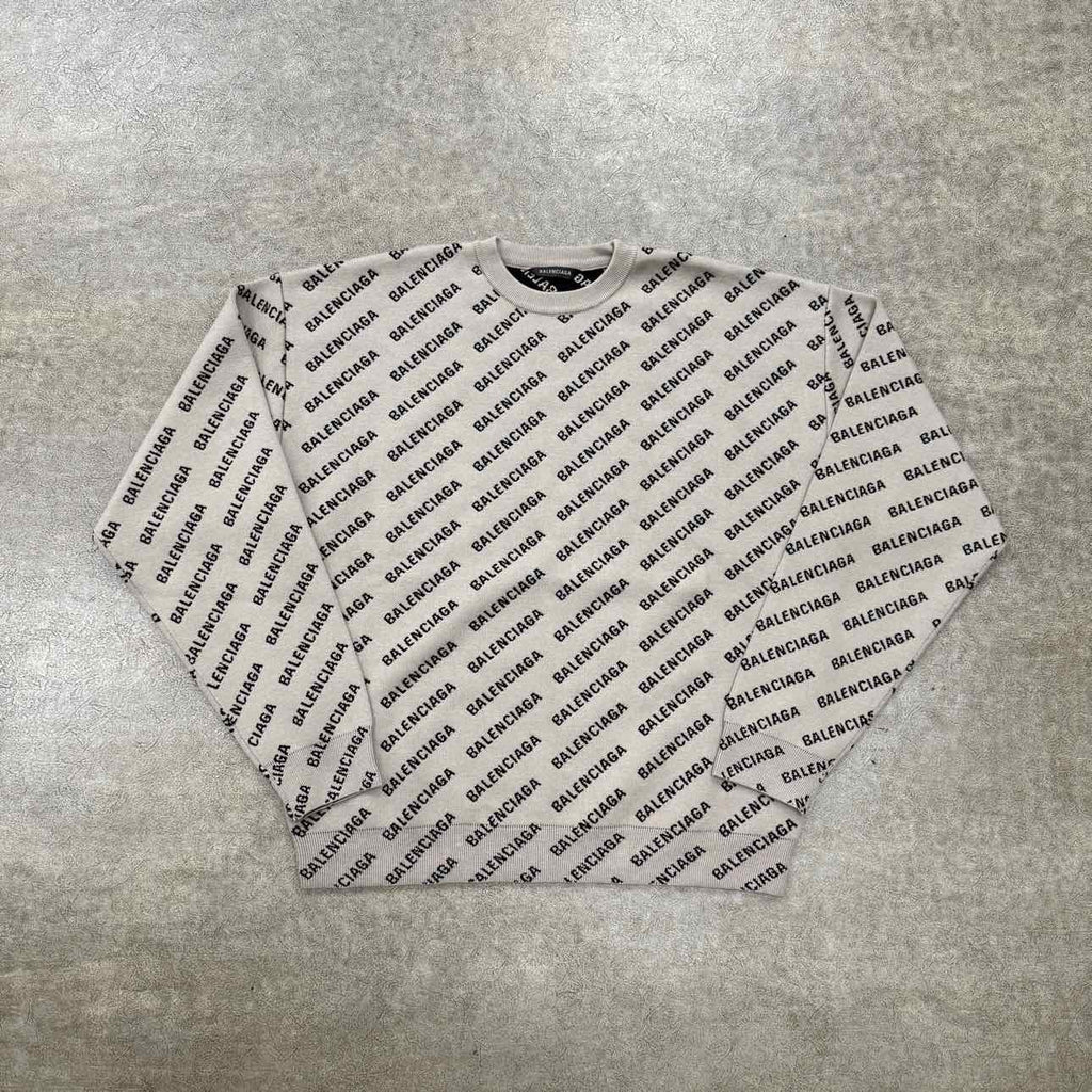 Balenciaga Knit Crewneck "MINI ALLOVER LOGO" Beige New Size L