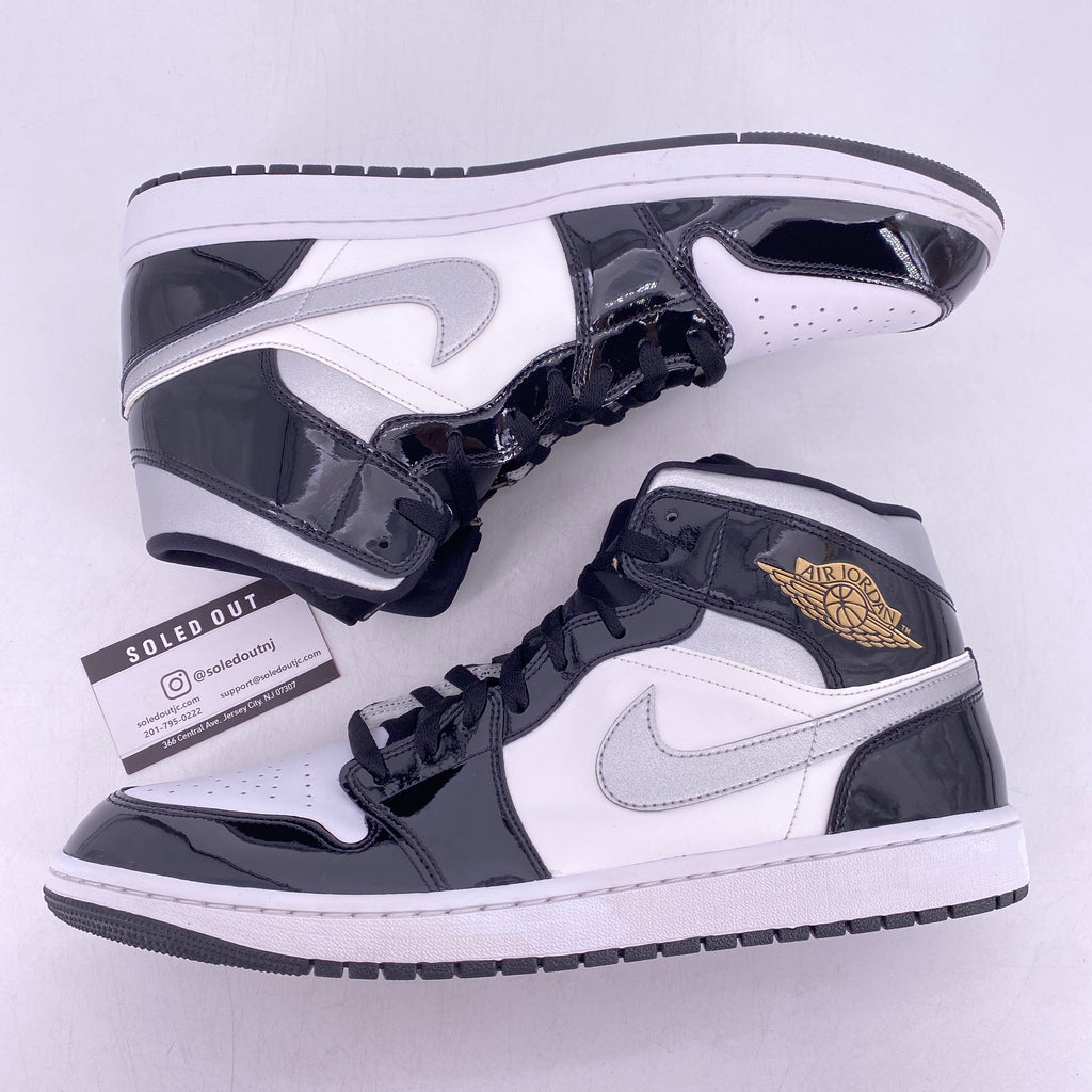 Air Jordan 1 Mid SE "Patent Black White Gold" 2024 Used Size 14
