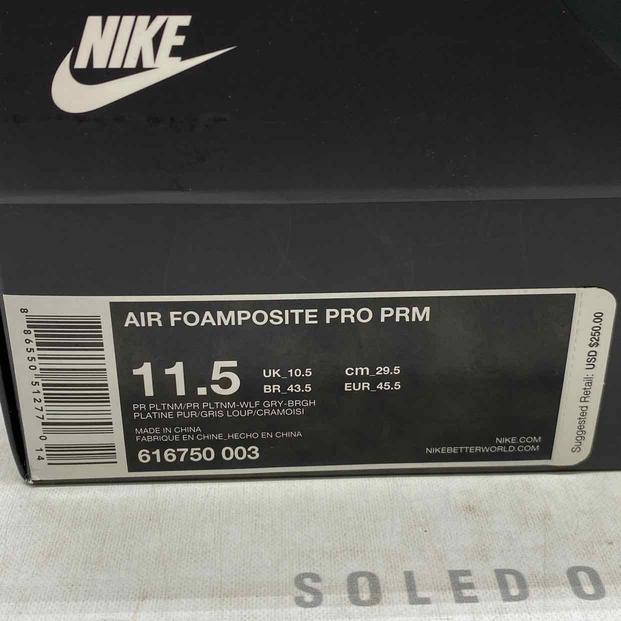 Nike Air Foamposite Pro &quot;Pure Platinum&quot; 2016 Used Size 11.5