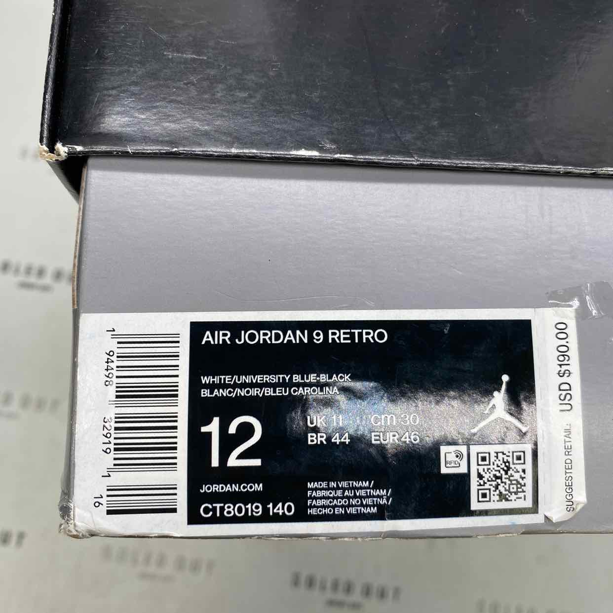 Air Jordan 9 Retro "University Blue" 2020 Used Size 12