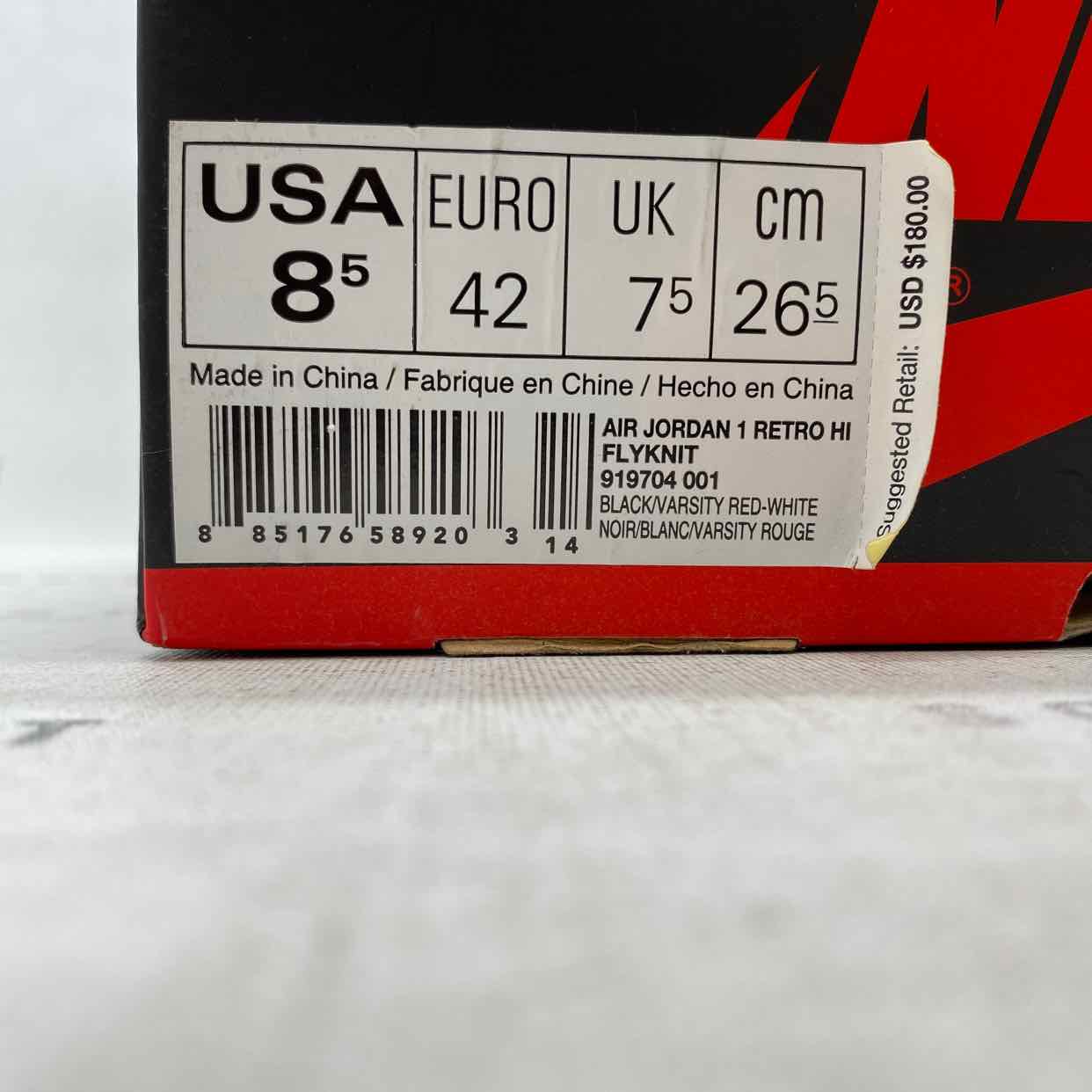 Air Jordan 1 Retro HI Flyknit &quot;Bred&quot; 2017 New Size 8.5