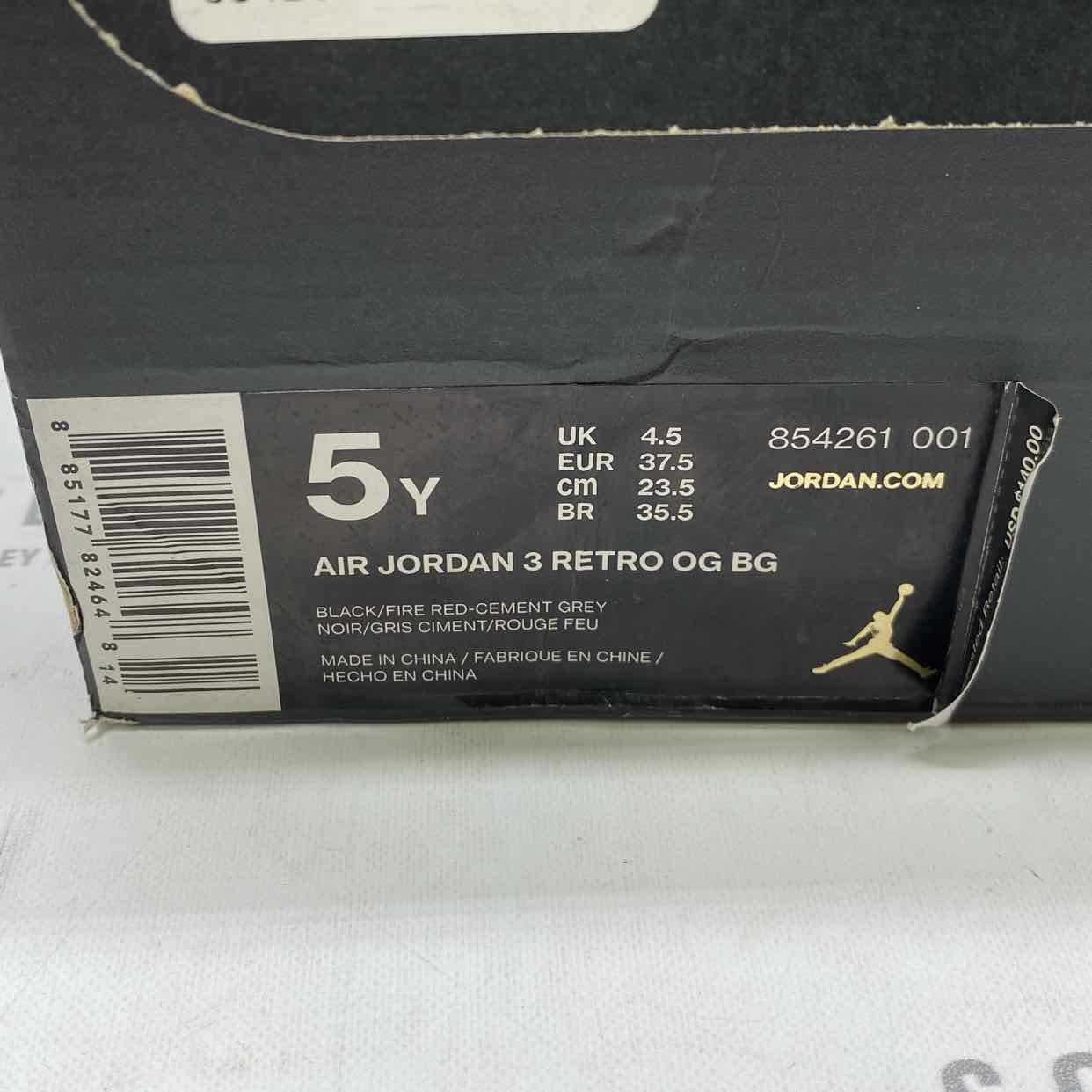 Air Jordan (GS) 3 Retro &quot;Black Cement&quot; 2018 Used Size 5Y