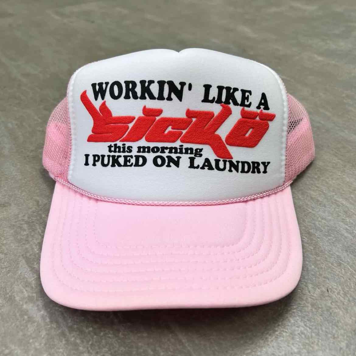 Sicko Trucker Hat &quot;PUKED ON LAUNDRY&quot; New Pink / White Size OS