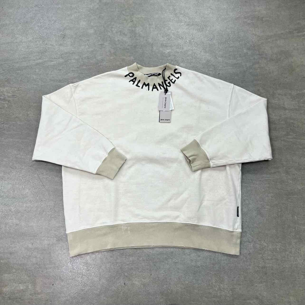 Palm Angels Crewneck Sweater &quot;SEASONAL LOGO&quot; Cream New Size XL