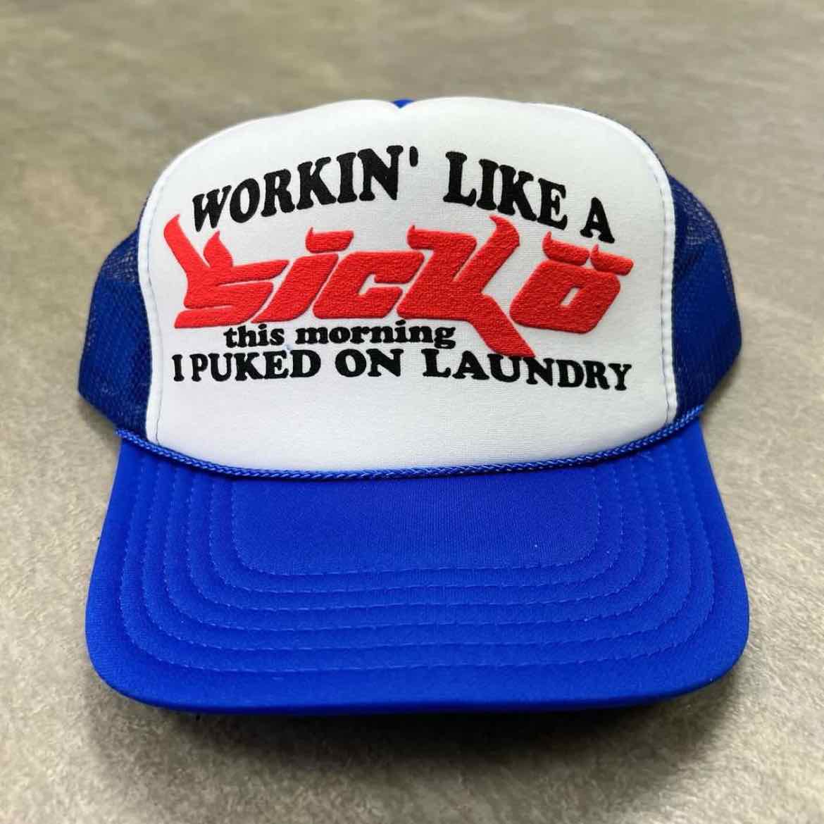 Sicko Trucker Hat &quot;PUKED ON LAUNDRY&quot; New Blue / White Size OS
