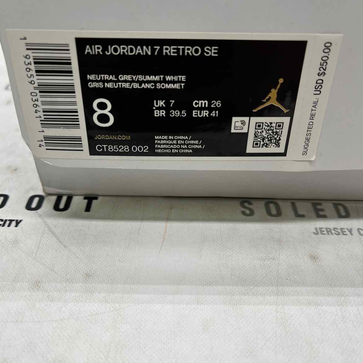 Air Jordan 7 Retro &quot;Neutral Grey&quot; 2020 New Size 8