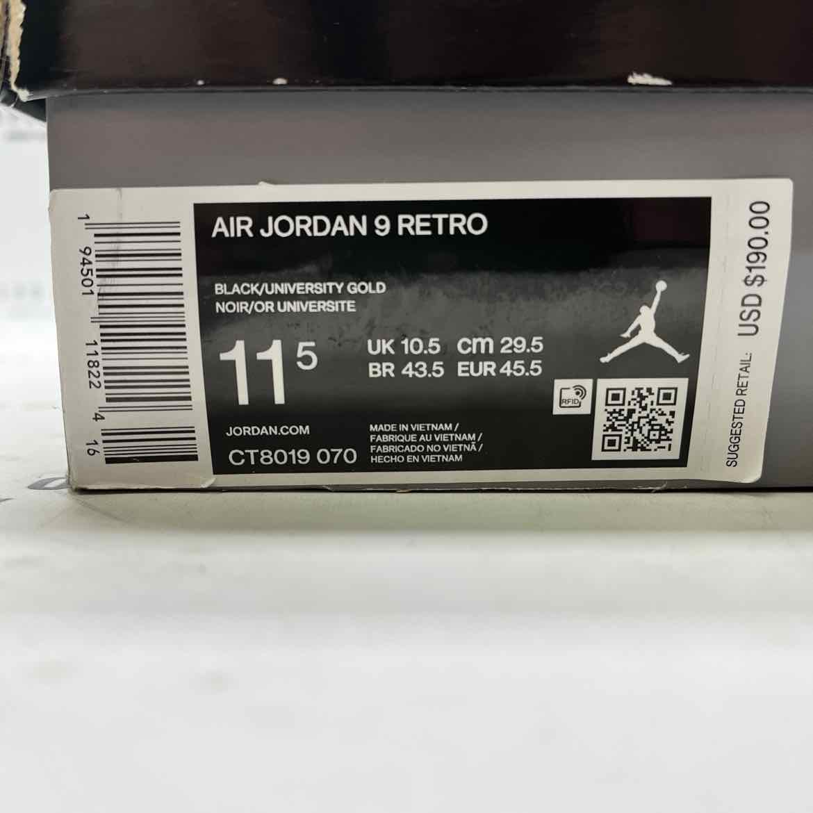 Air Jordan 9 Retro &quot;University Gold&quot; 2021 New Size 11.5