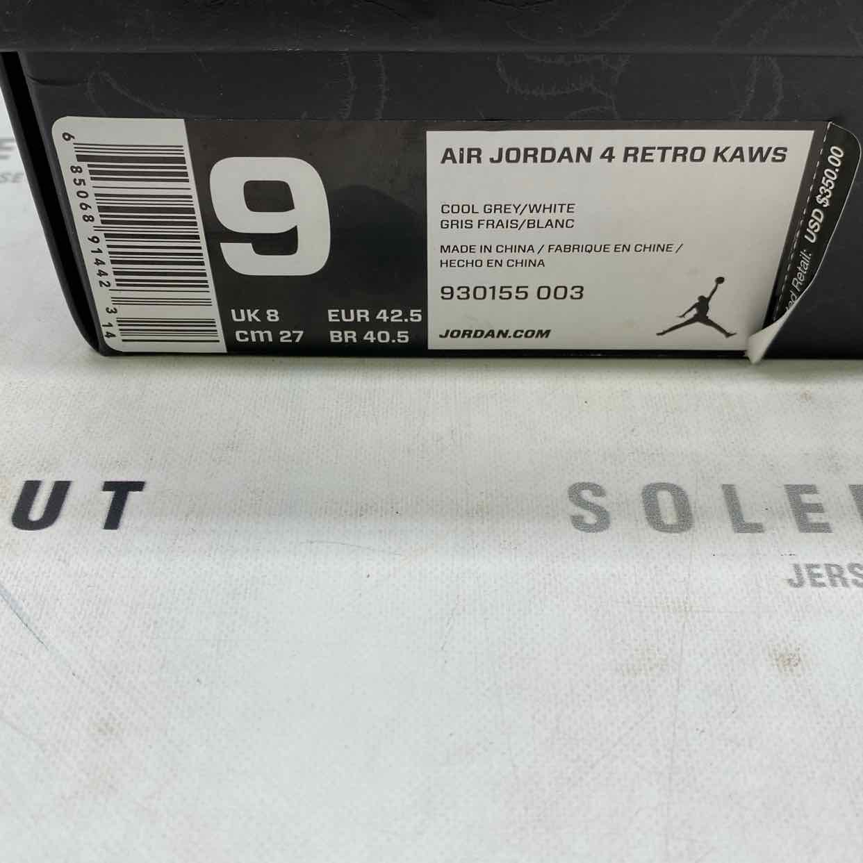 Air Jordan 4 Retro &quot;Kaws Grey&quot; 2017 Used Size 9