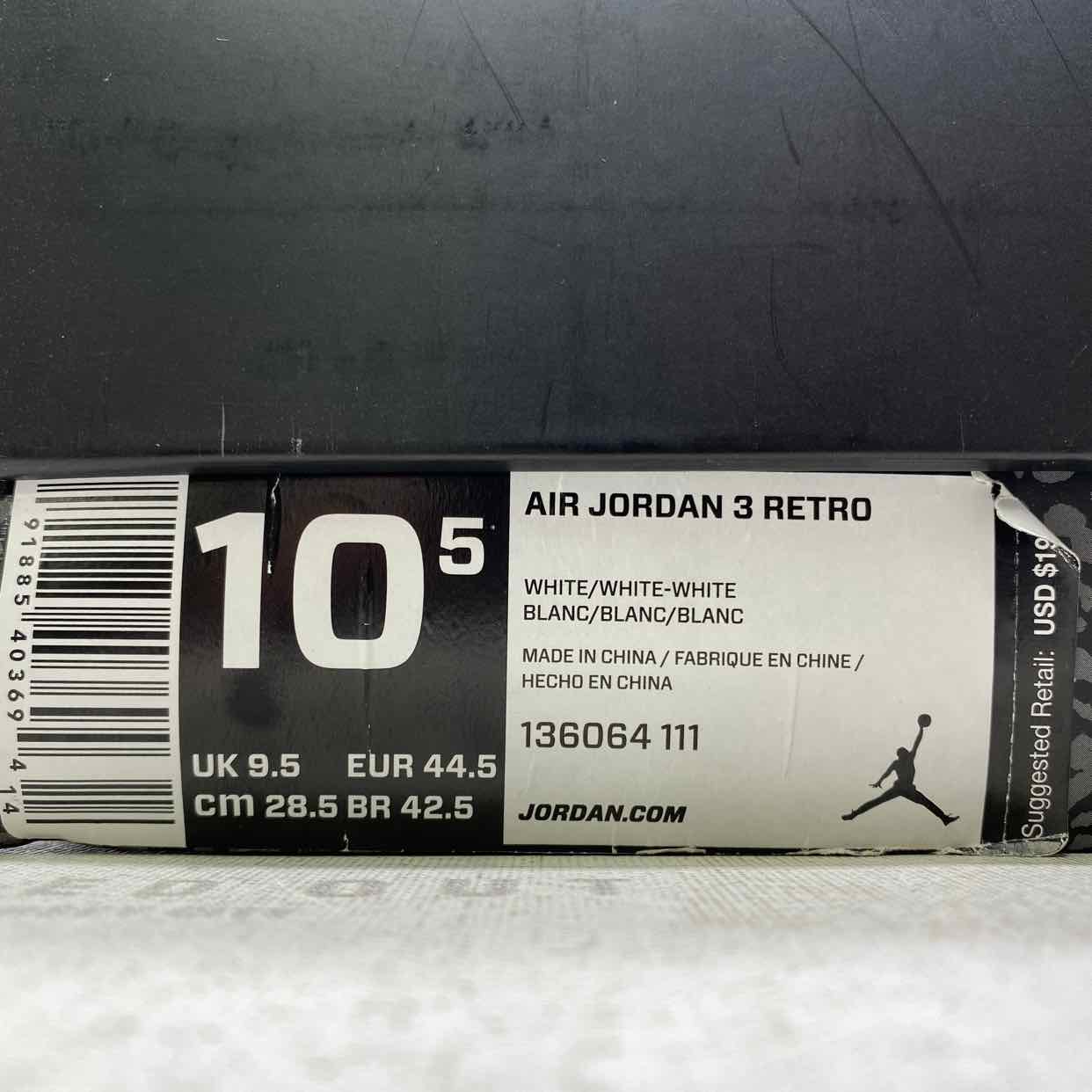 Air Jordan 3 Retro "Pure White" 2018 Used Size 10.5