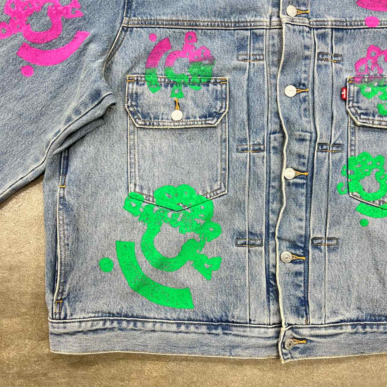 Denim Tears Jacket &quot;BSTROY TEARS&quot; Pink/Green Used Size 2XL