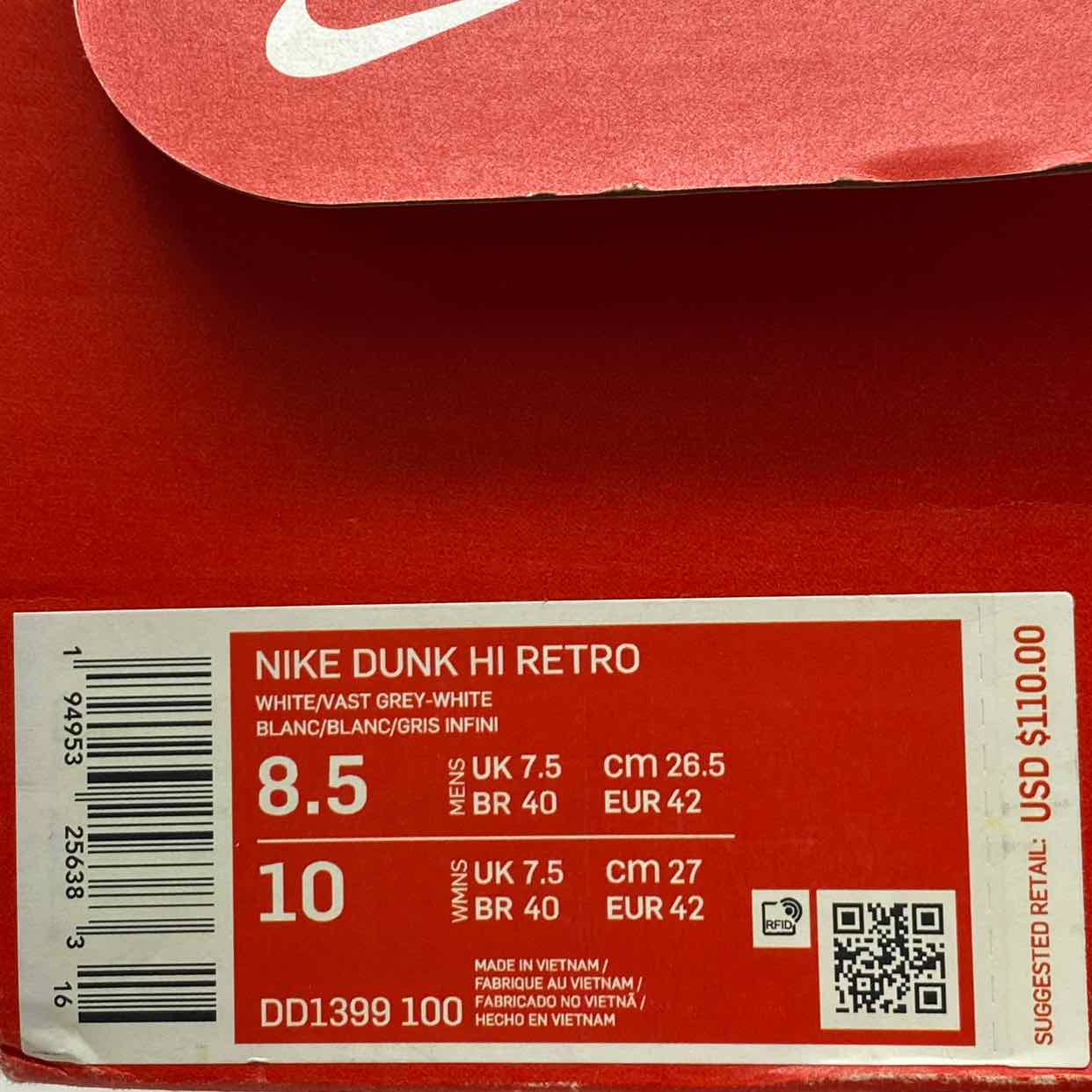 Nike Dunk High Retro &quot;Vast Grey&quot; 2021 New Size 8.5