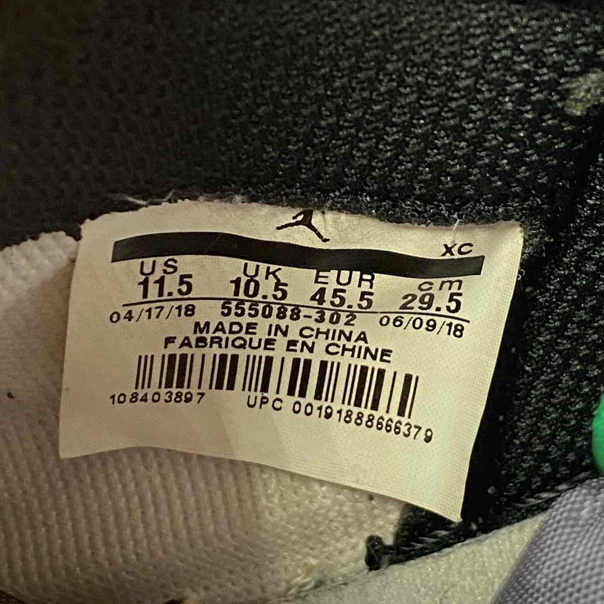 Air Jordan 1 Retro High OG &quot;PINE GREEN&quot; 2018 Used Size 11.5